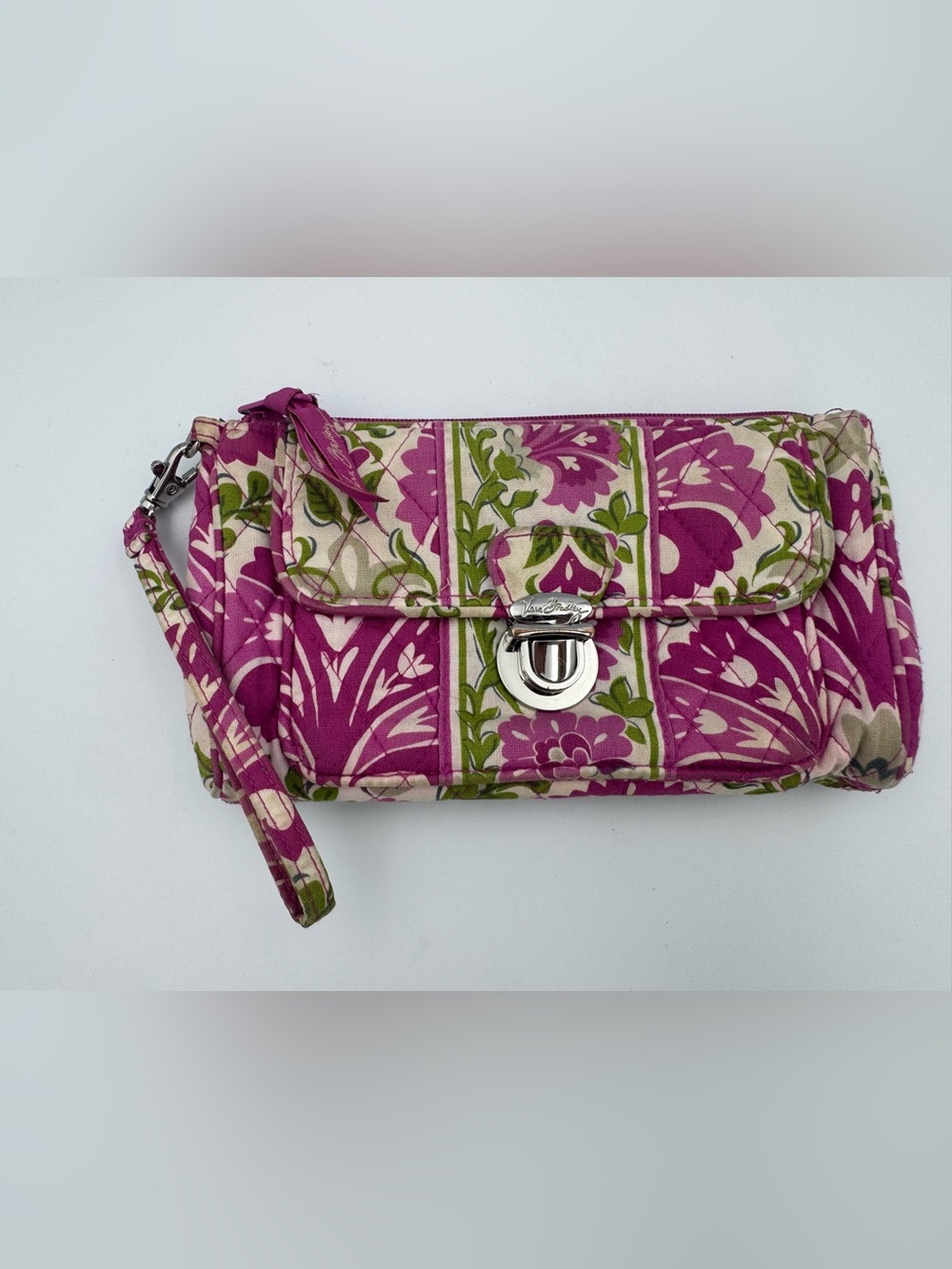 Vera Bradley Julep Tulip Wristlet Clutch Wallet Push Lock Floral Pink Green